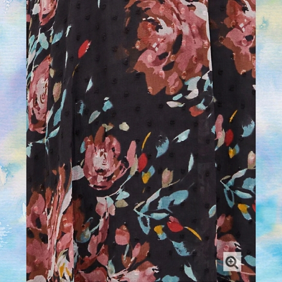 Torrid Faux-Wrap Dress, Swiss Dot Floral Dot - Picture 5 of 7